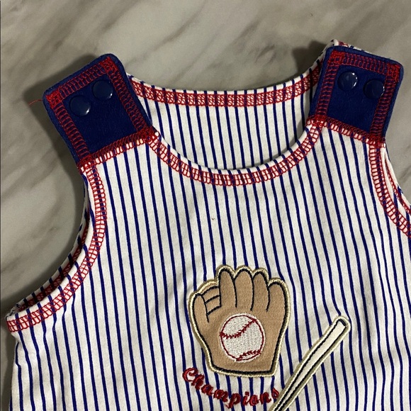 First Impressions Baby Baseball Romper‎ Retro Pinstripe 3–6M Cotton - Picture 7 of 9